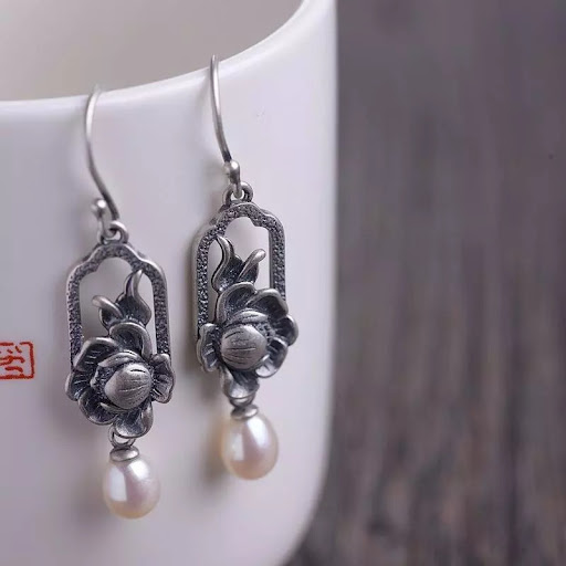 Title 2, S925 Sterling Silver Vintage Peony Earring Pend...