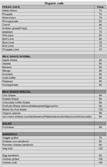 New organic cafe menu 