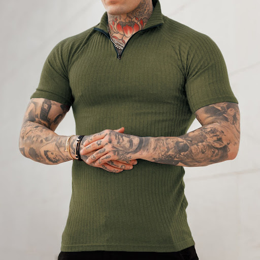 Title 2, Ribbed Zipper Funnel Neck Raglan Short Sleeves ...