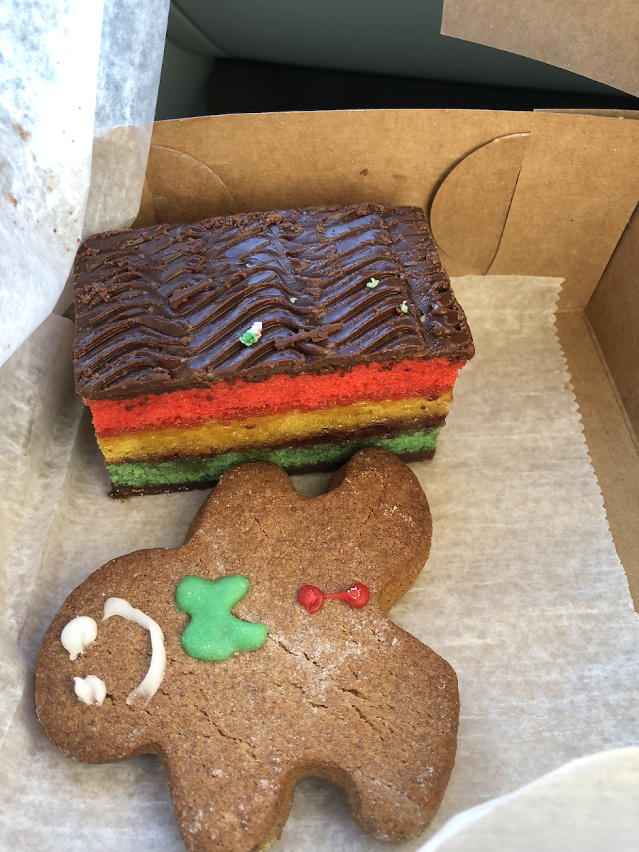 Really  good GF gingerbread man and rainbow cake.