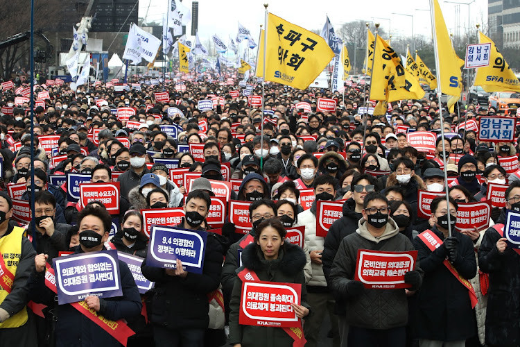 South Korean doctors participate in a rally against the government's medical policy on March 3 2024 in Seoul, South Korea. File photo: CHUNG SUNG-JUN