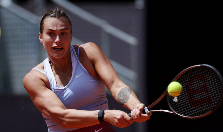 Belarusian Aryna Sabalenka in action during her quarterfinal match against Egypt’s Mayar Sherif at Park Manzanares in Madrid, Spain, on May 2 2023. Picture: ISABEL INFANTES/REUTERS