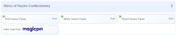 Nazim Confectionery menu 
