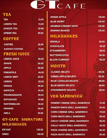 GT Cafe menu 