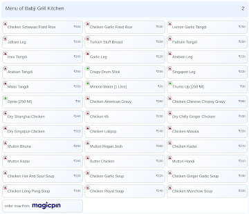 Babji Grill Kitchen menu 