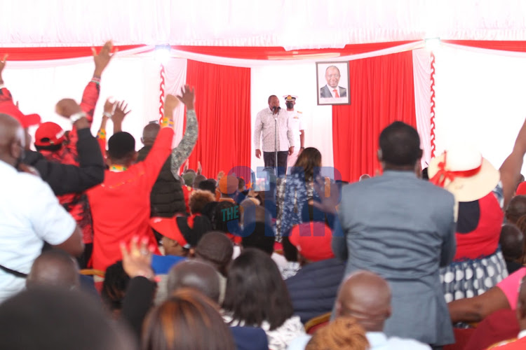 President Uhuru Kenyatta speaks at Sagana III meeting at Sagana State Lodge, Nyeri on February 23, 2022.