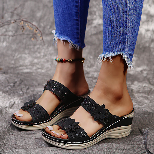 Title 6, Flower High-Heeled Womens Wedge Slippers, comb...