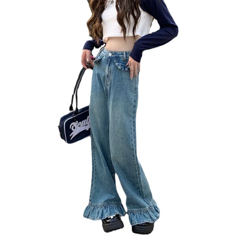 Jean Bootcut Taille Haute Femme Rétro Jambe Large et Ample Confort et Style Pour un Look Tendance Au Quotidien