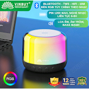 Loa Bluetooth Mini Không Dây Wireless Tws Hifi Loa Nghe Nhạc Âm Trầm Bass Mạnh Có Đèn Rgb Đổi Màu Theo Nhạc, Hỗ Trợ Thẻ Nhớ - Hàng Chính Hãng Vinbuy