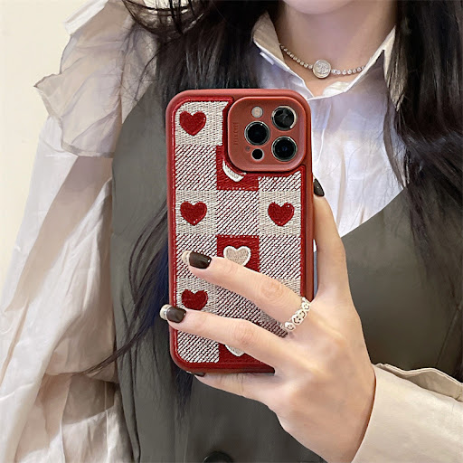 Title 1, Checkerboard Heart Embroidered Phone Case Prote...