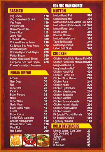 Kk Snacks menu 