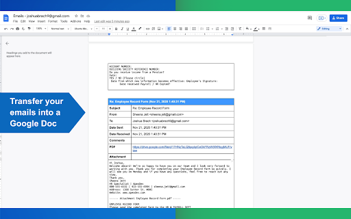 Export Emails to Docs