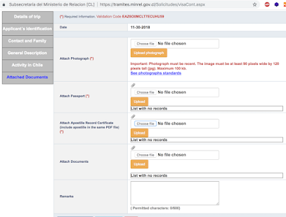 attach document page of the chile visa application form