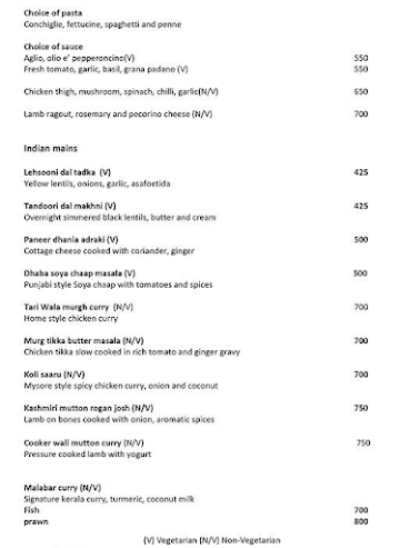 Quattro - The Leela Palace menu 