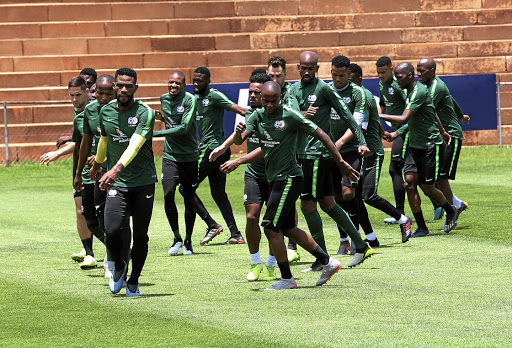 Bafana Bafana players during the senior national men's team training session at Sturrock Park in Johannesburg./Veli Nhlapo