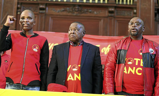 YCL secretary Mluleki Dlelanga is seen with Blade Nzimande and S'dumo Dlamini. He has reminded those leaking stories to the media that he still has the power to hire and fire party officials. / Antonio Muchave