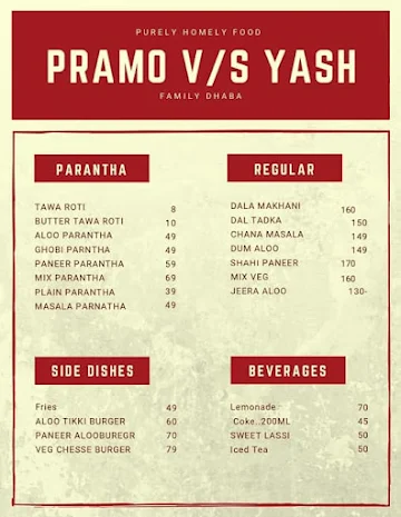 Pramod V/S Yash New Family Dhaba menu 