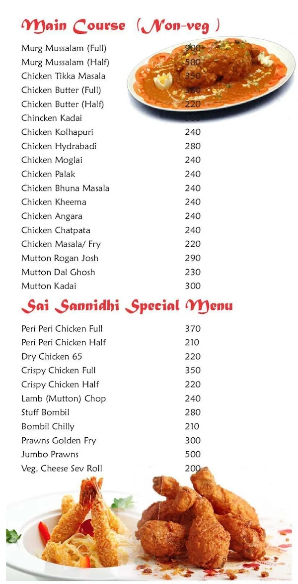 Sai Sannidhi Restaurant & Bar menu 