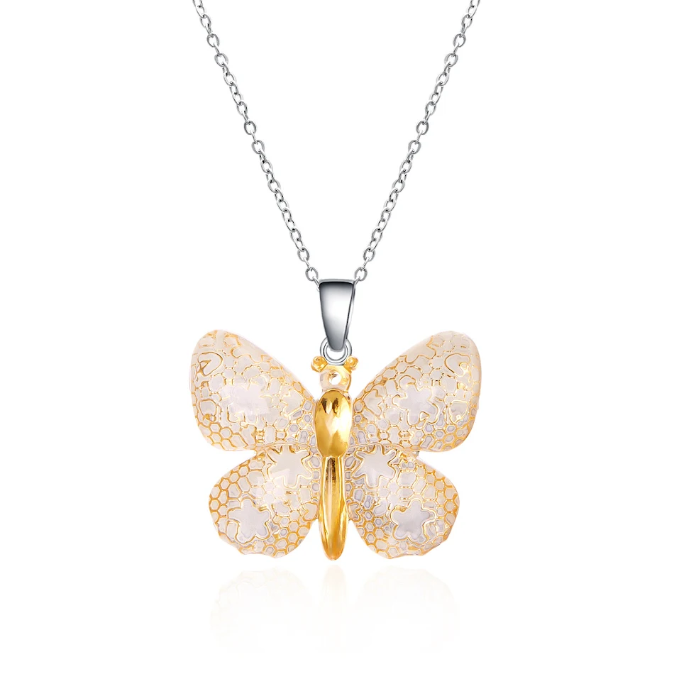 Colar de borboleta retrô multicolorido feminino em aço inoxidável. Adicione um toque de cor e estilo vintage ao seu visual diário.