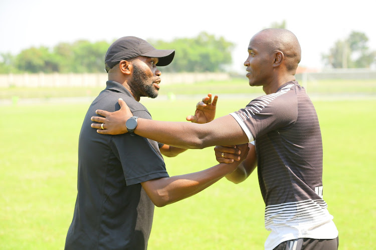 Shabana coach Sammy Pamzo Omollo with his Ulinzi counterpart Anthony Kimani