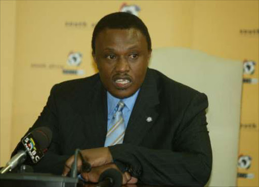 Irvin Khoza talks to the media after the Fifa inspectors met with president Thabo Mbeki at the Union Buildings. Pic: Sydney Seshibedi. 31/10/2003. © Sunday Times.