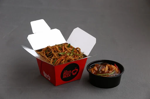 Chicken Schezwan Noodles With Chilli Garlic Chicken (Gravy(Little RedBox)