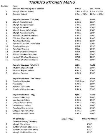 Tadka's Kitchen menu 