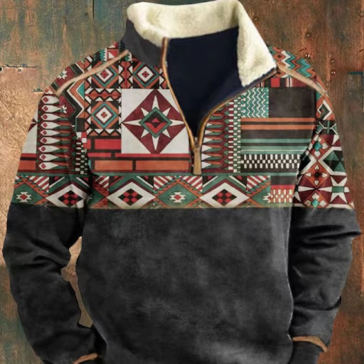 Title 2, Mens Long Sleeved Half Zipper Printed Casual S...