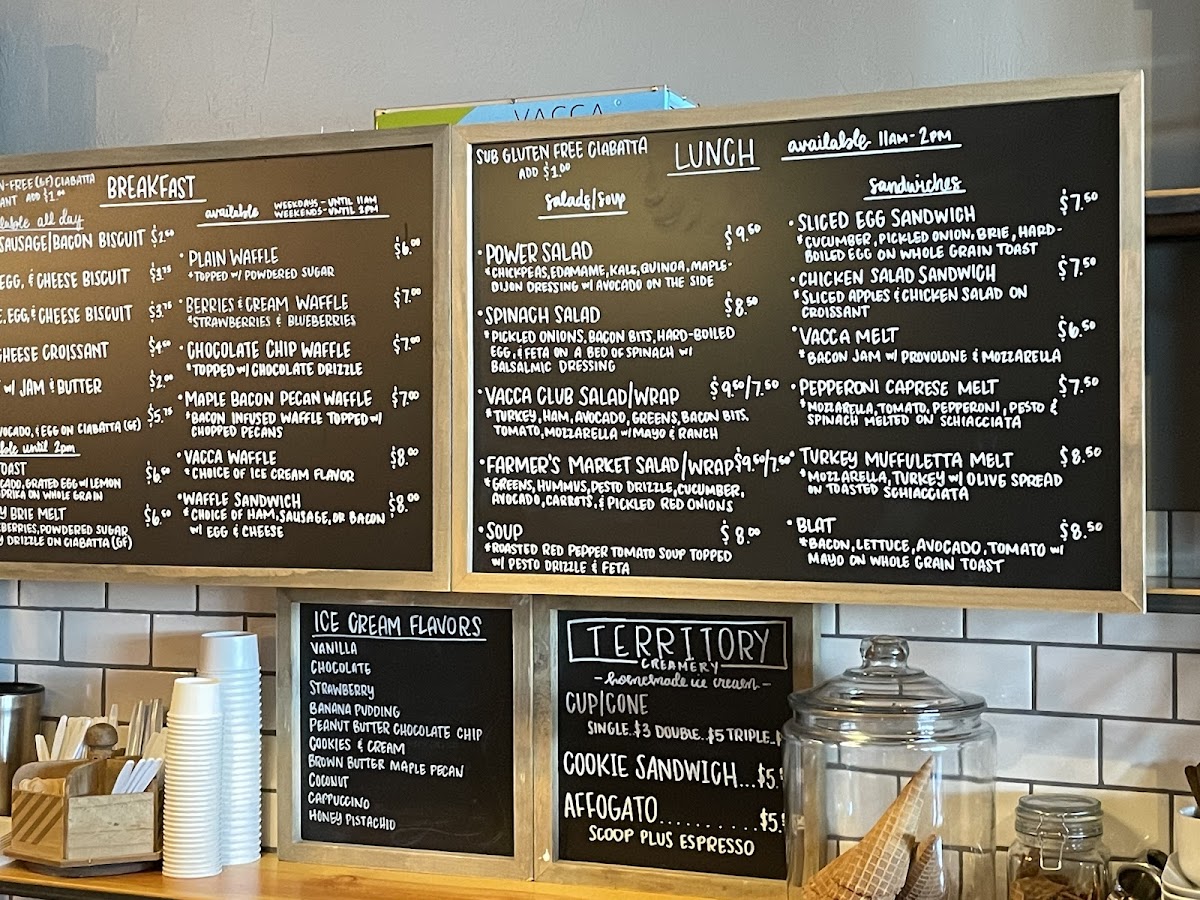 Vacca Coffeehouse gluten-free menu