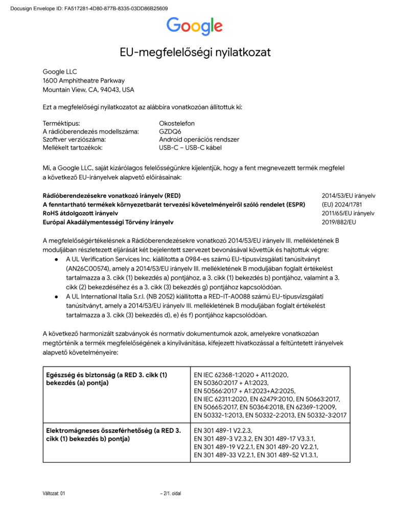 EU Declaration of Conformity page 1