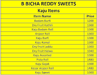 B. Bichareddy Pure Ghee Sweets menu 1