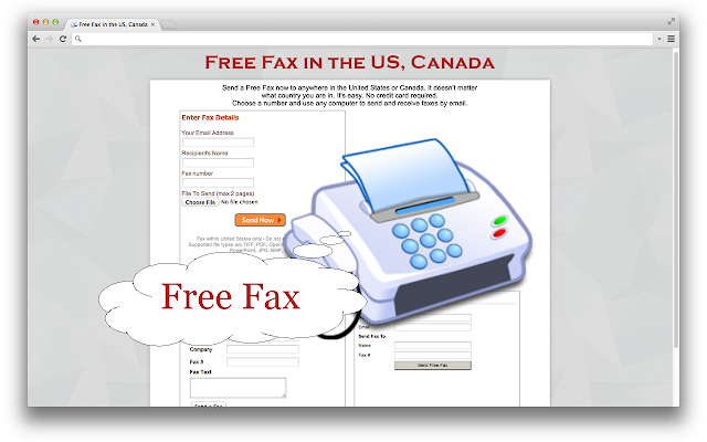 Screenshot of Free Fax in the US, Canada