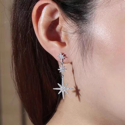 Title 6, Sterling Silver Six Point Star Pendant Earrings