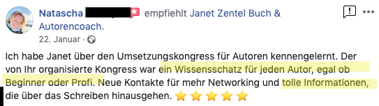 Empfehlung Janet Zentel Autoren Coach 2020