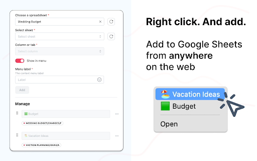 Add to Sheets - Quickly add to Google Sheets