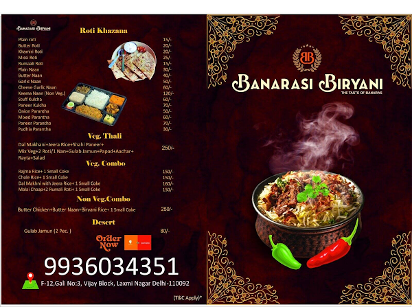 Banarasi Biryani menu 