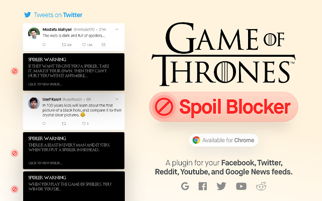 Game Of thrones Spoil Blocker 2019 chrome extension