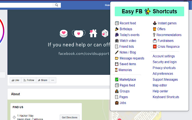 Easy Shortcuts For Facebook chrome extension