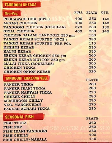 Chawla's menu 