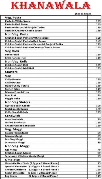 Khana Wala menu 