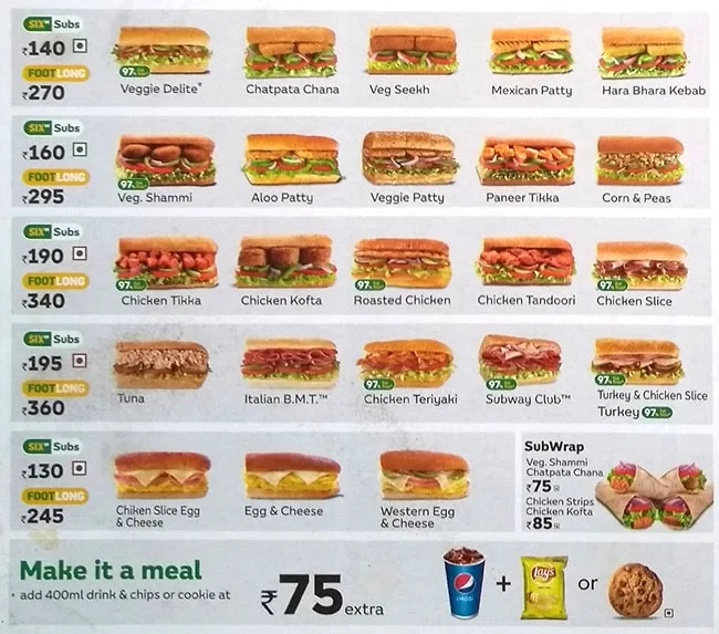 Subway Restaurant, Parel, Mumbai - Subway Menu - Justdial