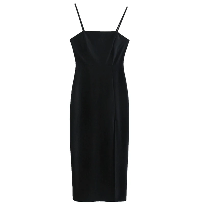 Title 5, Figurbetontes schwarzes Slip-Midikleid, stilvol...