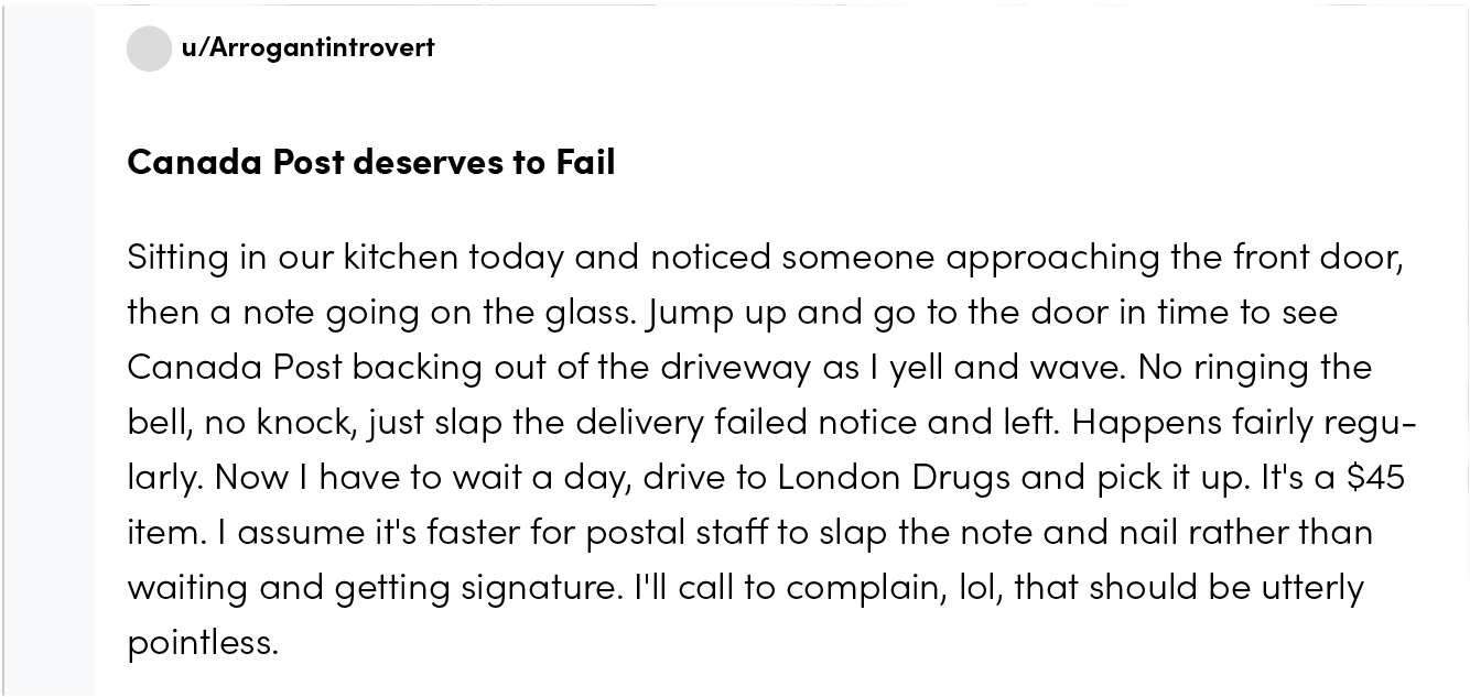 canada post delivery experience