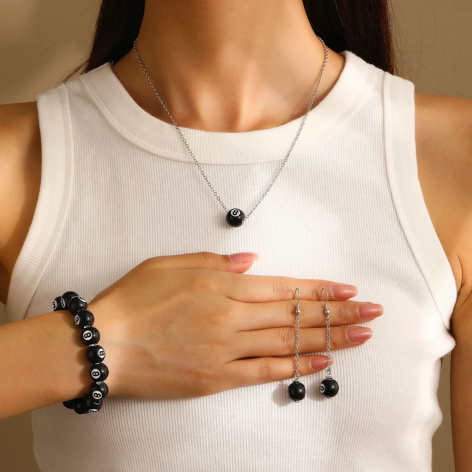 Tafeltennis Zwart 8 Ketting Oorbellen Vervagen Niet Sportieve Sieraden Set Duurzaam en Perfect voor Dagelijks Gebruik