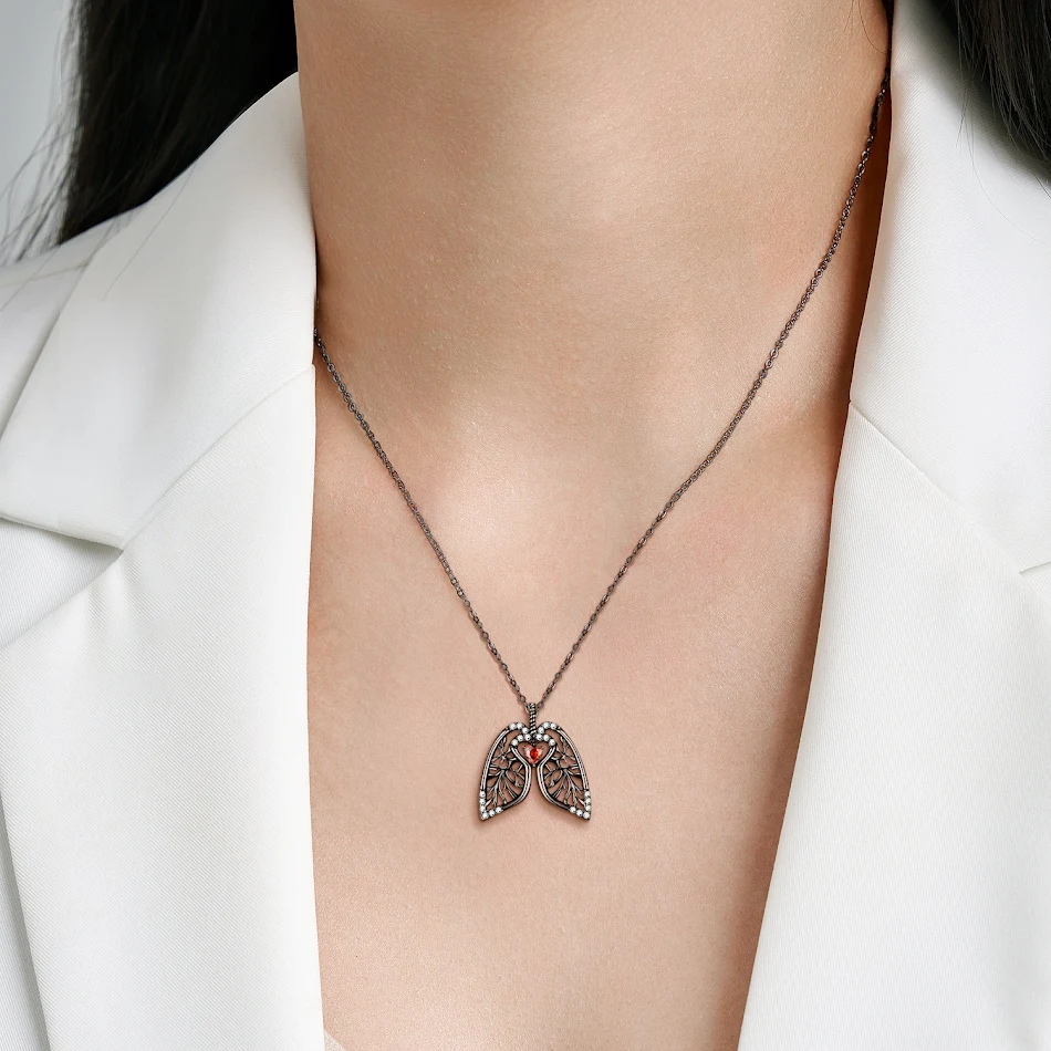 Collana fai da te S925 placcata argento nero oro, stile versatile e creativo, polmone nero, per uomo e donna.