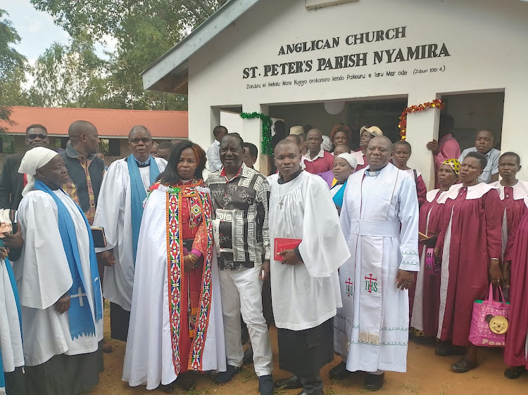 Raila Odinga at the St Peters Parish in Nyamira, Bondo Constituency on December 25, 2023