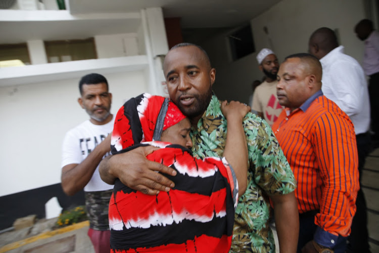 Likoni MP Mishi Mboko and Mombasa businessman Abubakar Joho at Aga Khan Hospital in Mombasa on March 9, 2020.