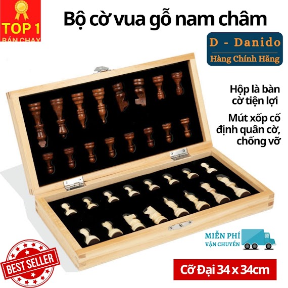 Cờ Vua Gỗ Nam Châm Cao Cấp - Bộ Cờ Vua Nam Châm Bằng Gỗ Thông Tự Nhiên Chính Hãng D Danido