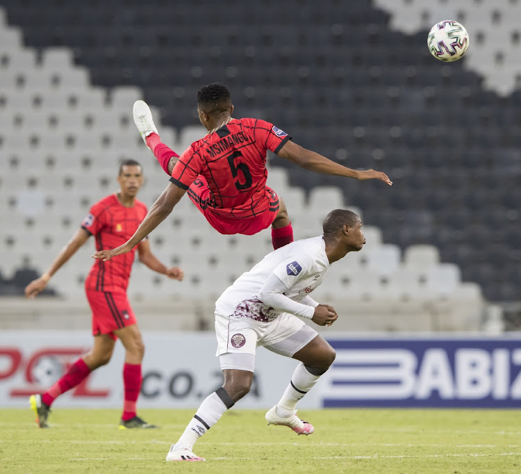 Given Msimango of TS Galaxy FC during the DStv Premiership 2020/21 game between TS Galaxy and Swallows FC at Mbombela Stadium on 2 March 2021.