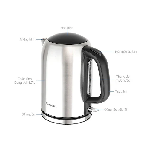 Bình đun siêu tốc Kangaroo KG353 inox 1.7L